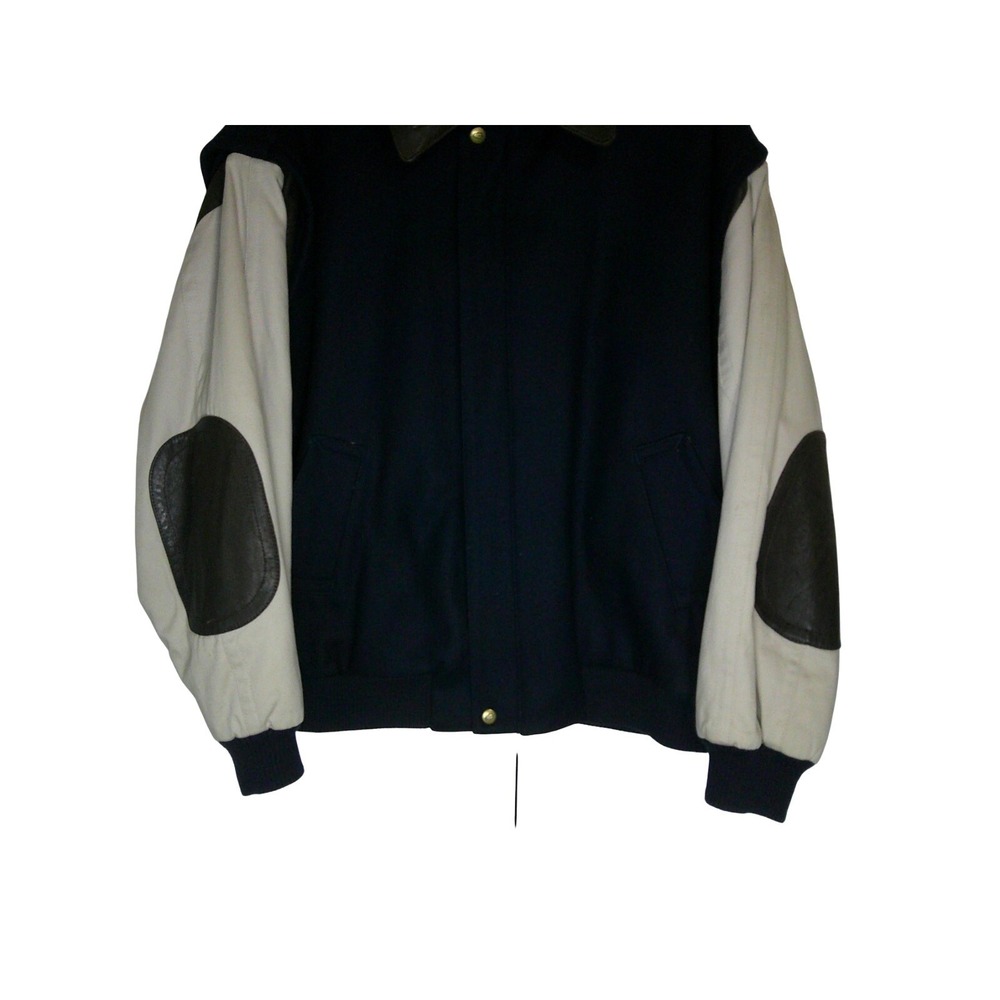 Gant Varsity Bomber Jacket Mens XL Navy Blue Wool Leather Elbow Patch Vintage - Picture 5 of 16